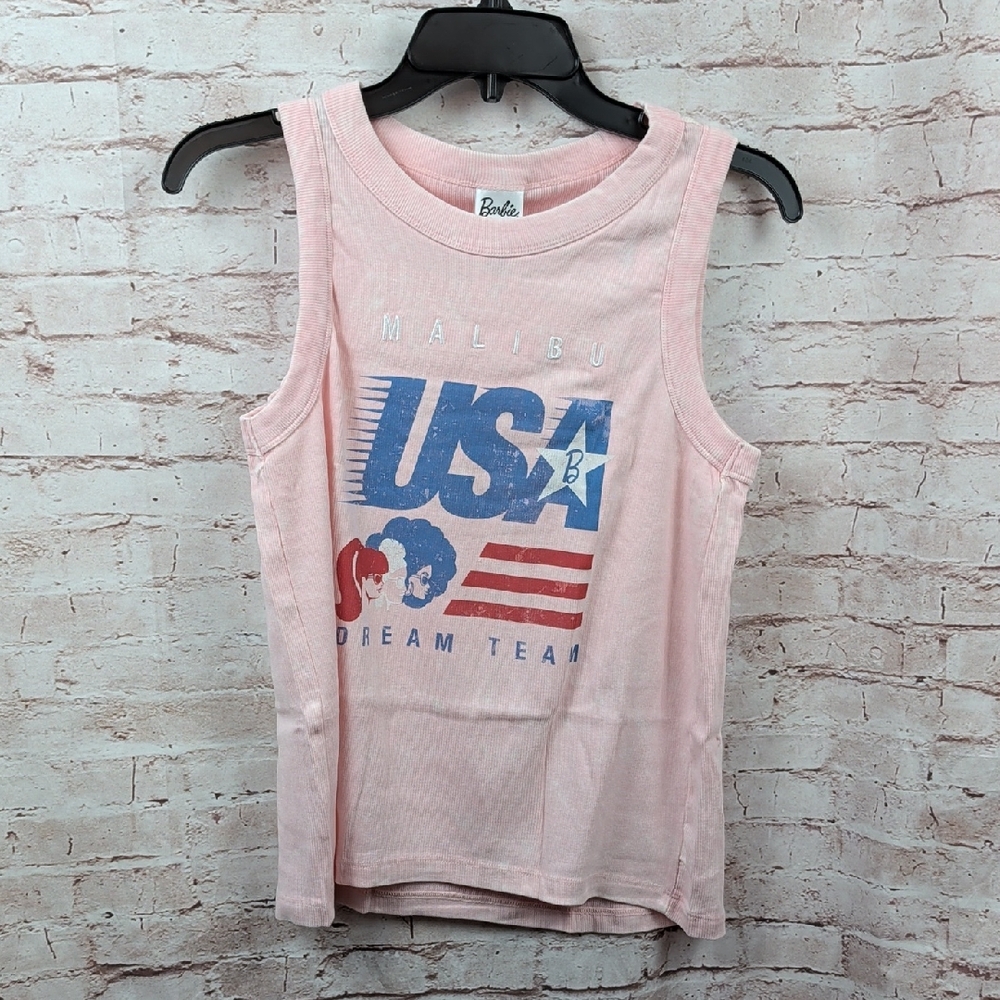 Barbie USA Dream Team pink ribbed tank top Large New Nwt